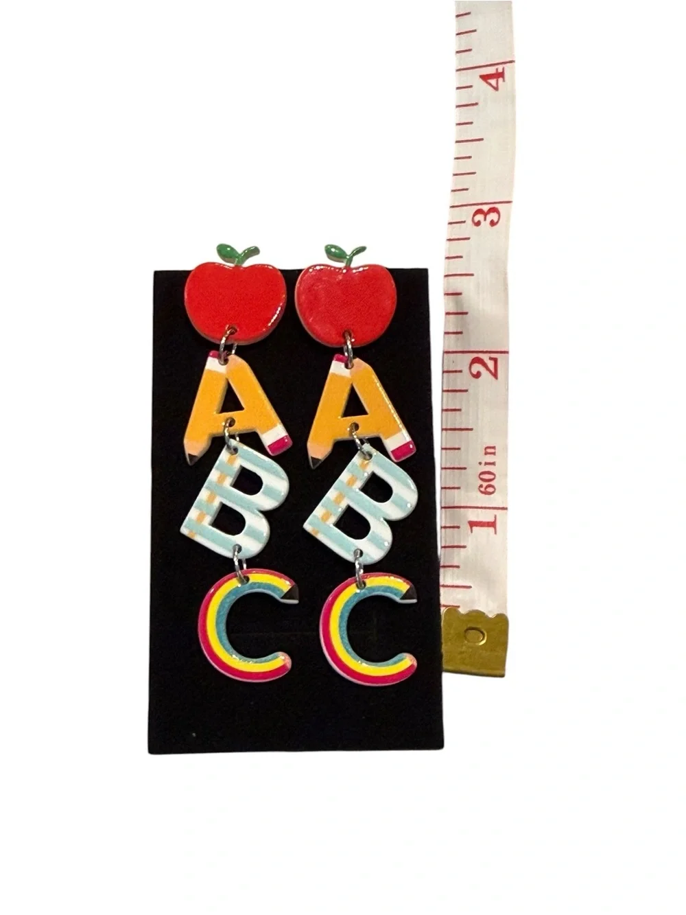 Playful ABC Apple Drop Earrings - Red, Yellow, Aqua, Rainbow